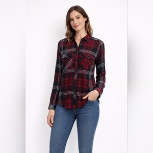 Zara Size XS Red Cotton Plaid Shirt